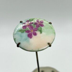 Vintage Hand-Painted Porcelain Hat Pin Victorian Style Floral Antique Millinery